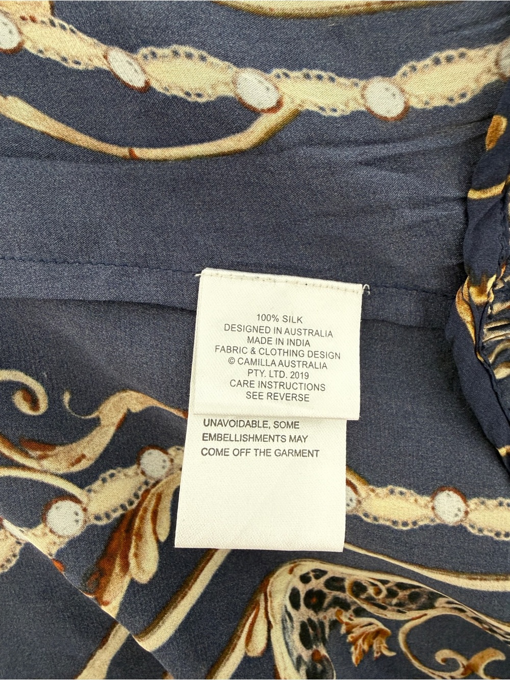 Camilla Navy and Gold Print Mini Dress - Picture 4 of 6